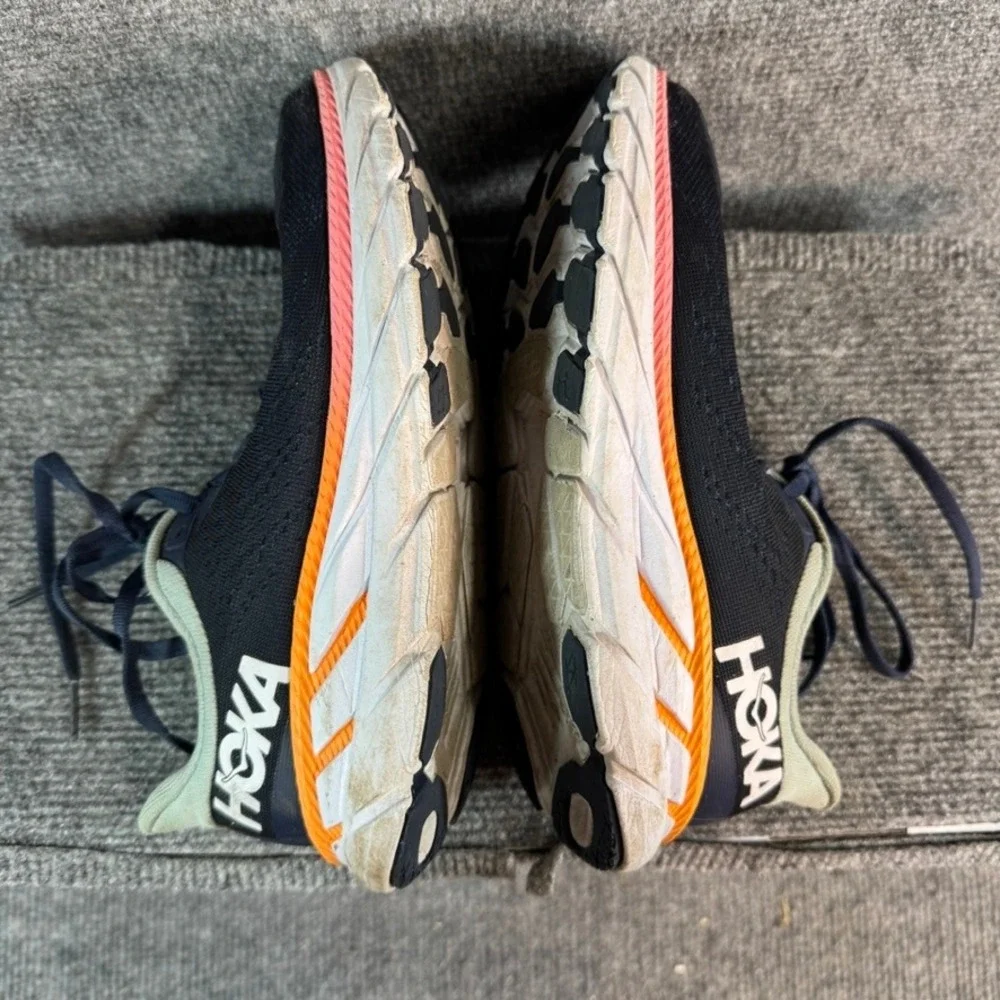 Hoka One One Clifton 7 Navy Blue Orange Pink Running Shoes Women's 5.5